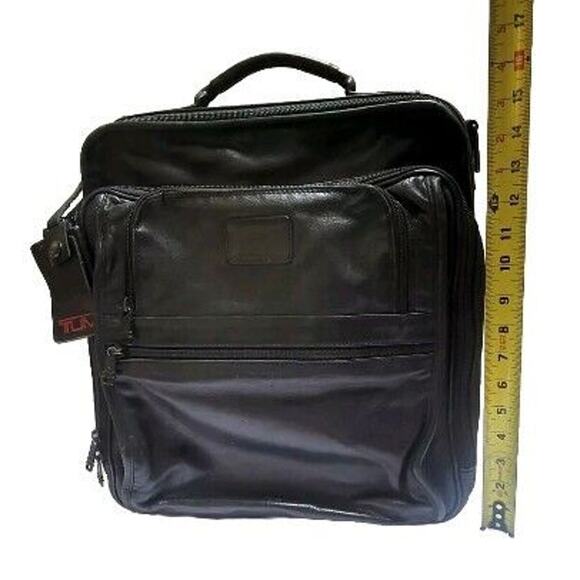 TUMI Leather Briefcase Backpack Laptop Travel Bag 16x13 Office Organizer Tote - Picture 9 of 16